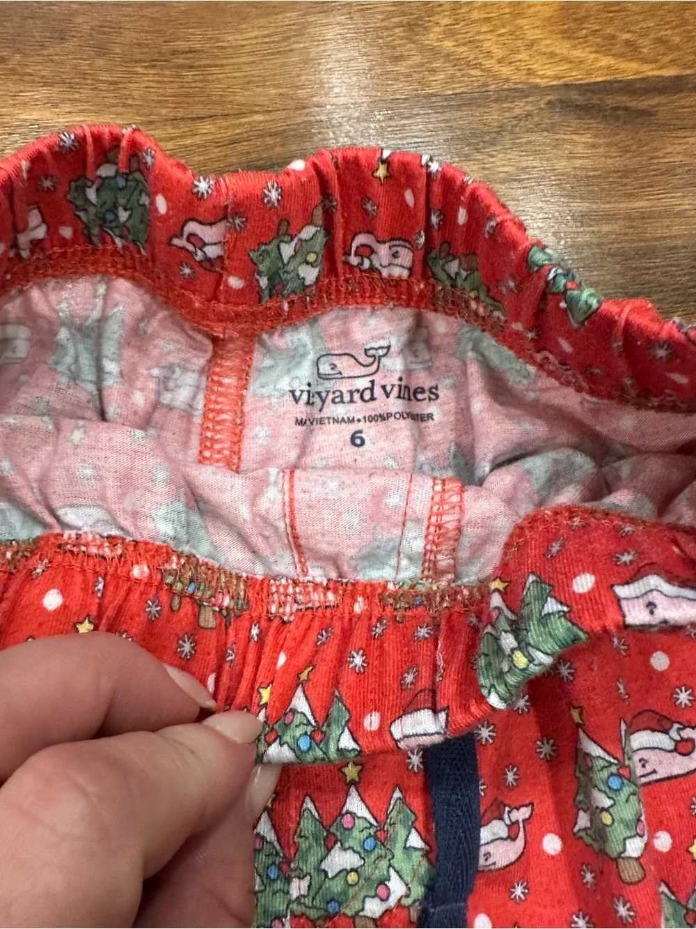 Vineyard Vines Red Kids Holiday Pajama Bottoms with Green Tree Print